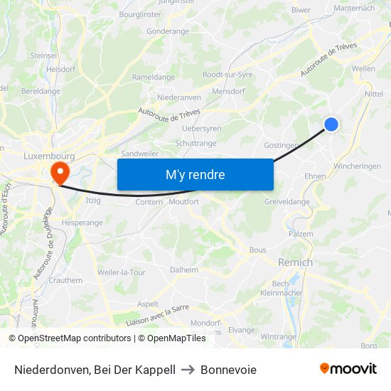 Niederdonven, Bei Der Kappell to Bonnevoie map