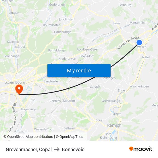 Grevenmacher, Copal to Bonnevoie map