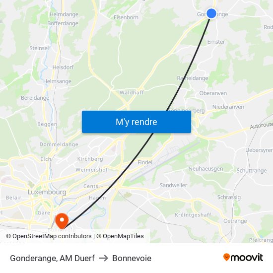 Gonderange, AM Duerf to Bonnevoie map