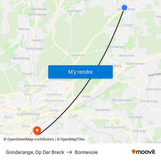 Gonderange, Op Der Breck to Bonnevoie map