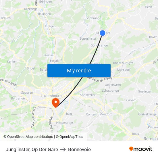 Junglinster, Op Der Gare to Bonnevoie map