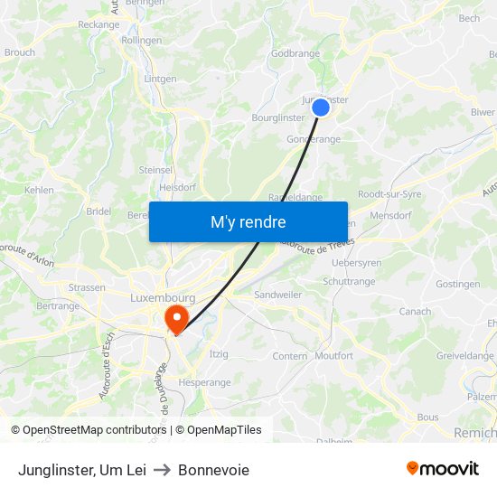 Junglinster, Um Lei to Bonnevoie map