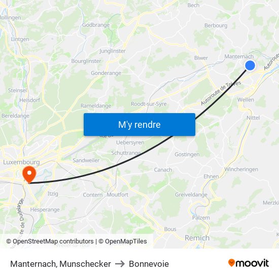 Manternach, Munschecker to Bonnevoie map