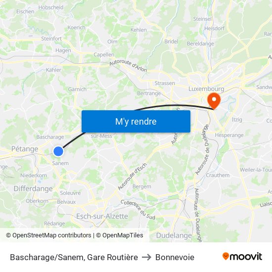 Bascharage/Sanem, Gare Routière to Bonnevoie map