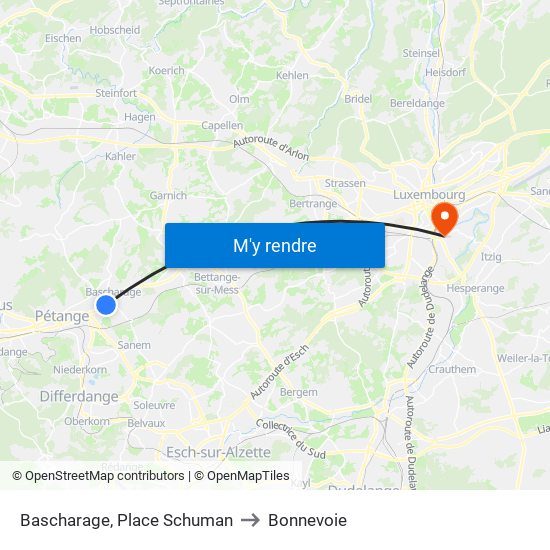 Bascharage, Place Schuman to Bonnevoie map