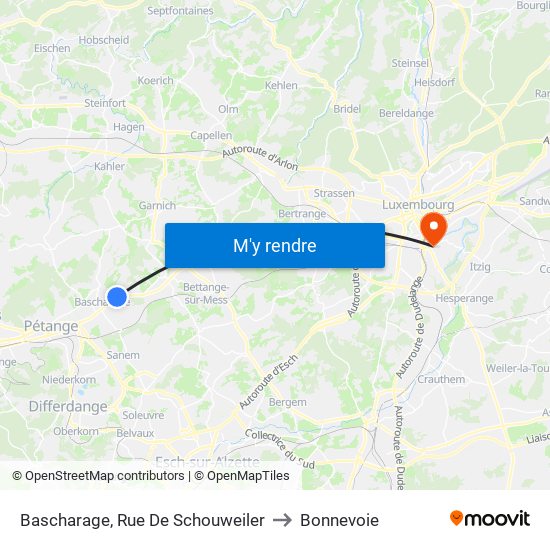 Bascharage, Rue De Schouweiler to Bonnevoie map