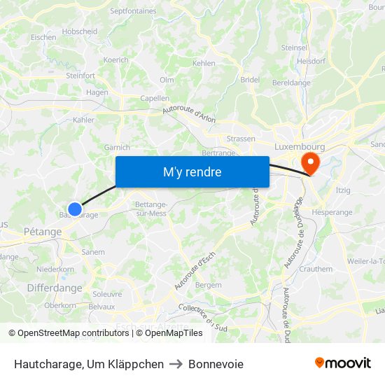 Hautcharage, Um Kläppchen to Bonnevoie map