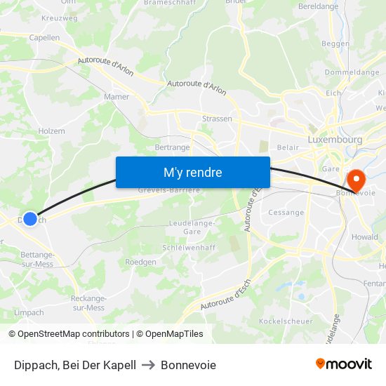 Dippach, Bei Der Kapell to Bonnevoie map