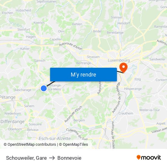 Schouweiler, Gare to Bonnevoie map