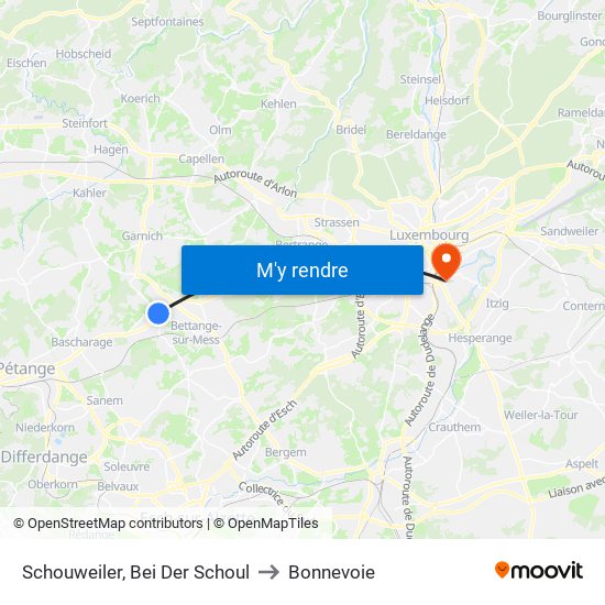 Schouweiler, Bei Der Schoul to Bonnevoie map