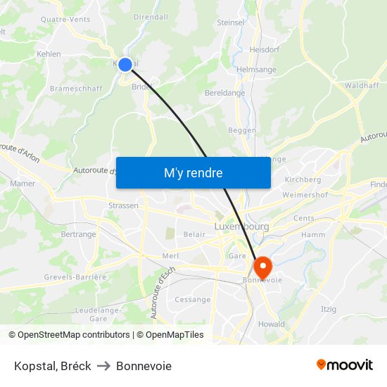 Kopstal, Bréck to Bonnevoie map