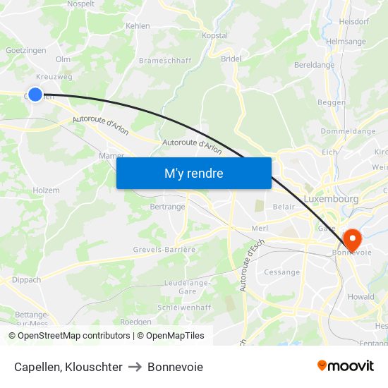 Capellen, Klouschter to Bonnevoie map