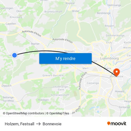 Holzem, Festsall to Bonnevoie map