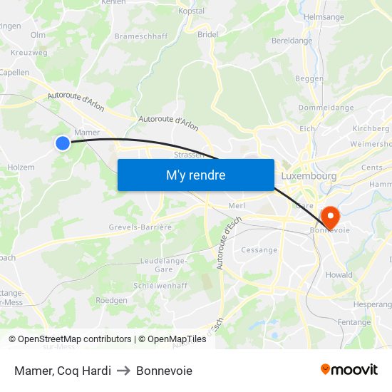 Mamer, Coq Hardi to Bonnevoie map