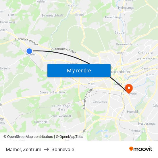 Mamer, Zentrum to Bonnevoie map