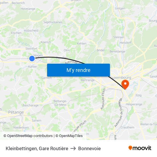 Kleinbettingen, Gare Routière to Bonnevoie map