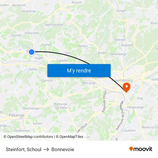Steinfort, Schoul to Bonnevoie map