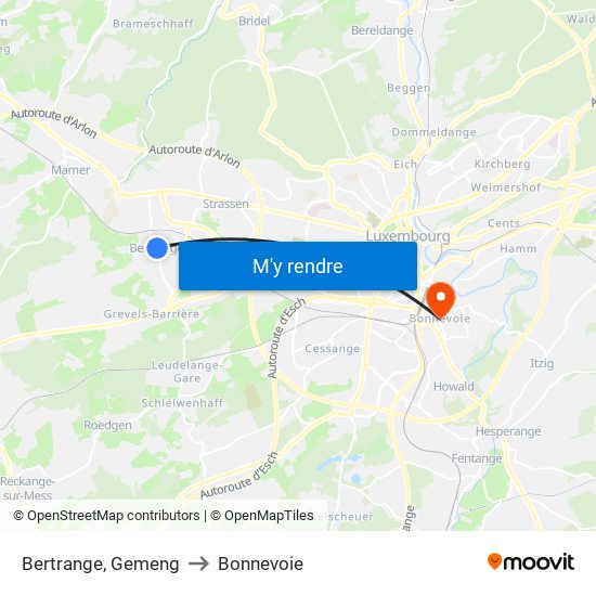 Bertrange, Gemeng to Bonnevoie map