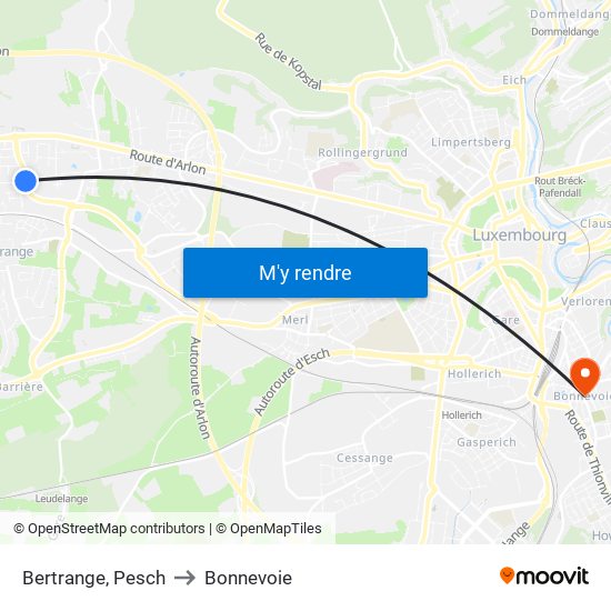 Bertrange, Pesch to Bonnevoie map