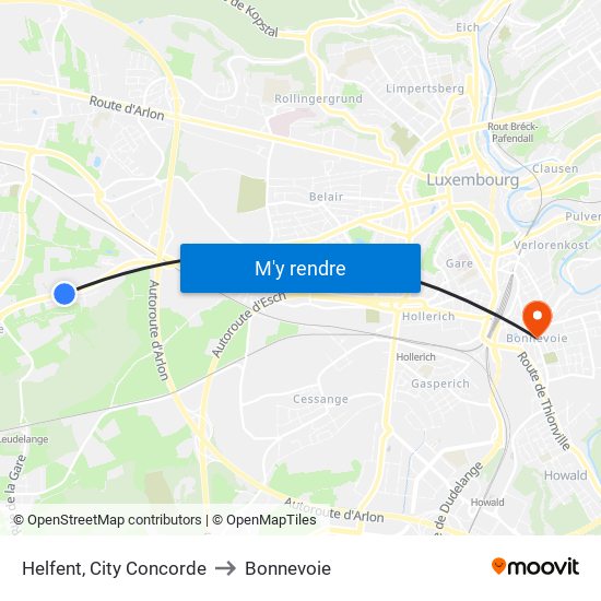 Helfent, City Concorde to Bonnevoie map