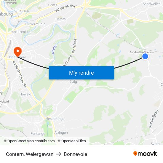 Contern, Weiergewan to Bonnevoie map