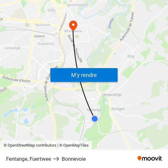 Fentange, Fuertwee to Bonnevoie map
