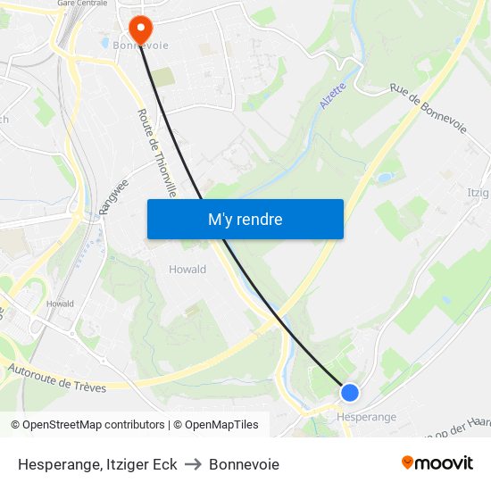 Hesperange, Itziger Eck to Bonnevoie map