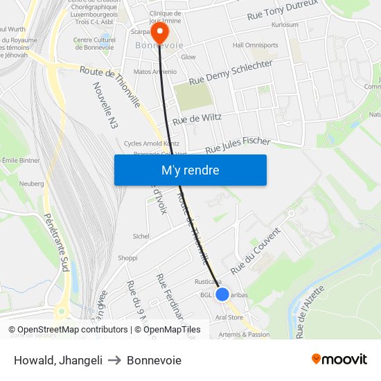 Howald, Jhangeli to Bonnevoie map