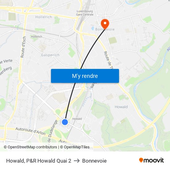 Howald, P&R Howald Quai 2 to Bonnevoie map