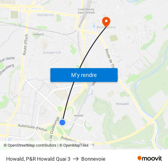 Howald, P&R Howald Quai 3 to Bonnevoie map