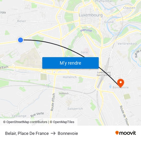Belair, Place De France to Bonnevoie map