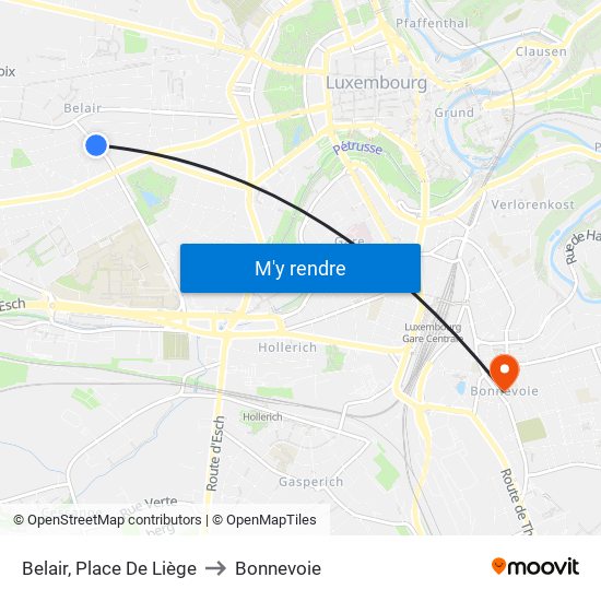 Belair, Place De Liège to Bonnevoie map