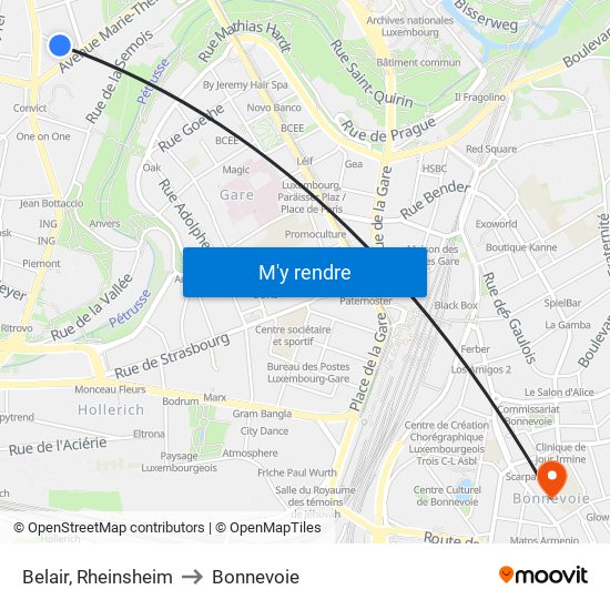 Belair, Rheinsheim to Bonnevoie map