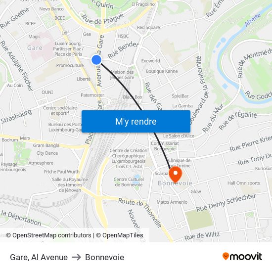 Gare, Al Avenue to Bonnevoie map