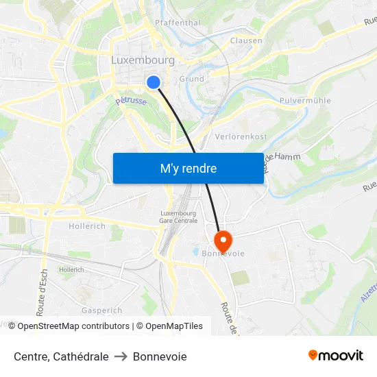 Centre, Cathédrale to Bonnevoie map