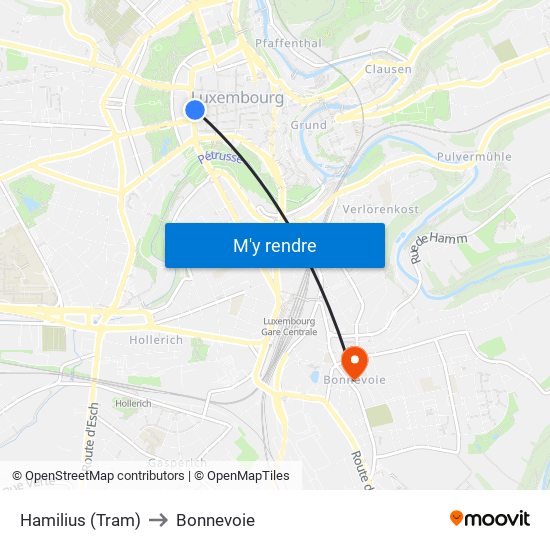 Hamilius (Tram) to Bonnevoie map