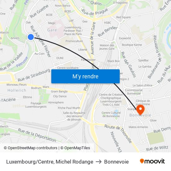Luxembourg/Centre, Michel Rodange to Bonnevoie map