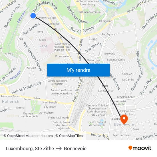 Luxembourg, Ste Zithe to Bonnevoie map