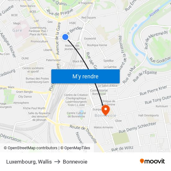 Luxembourg, Wallis to Bonnevoie map