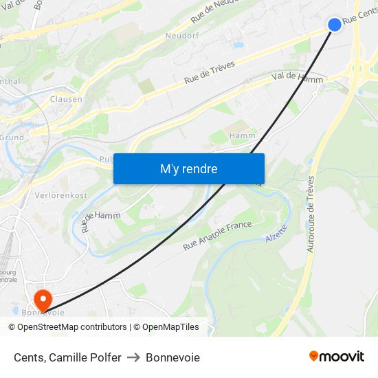 Cents, Camille Polfer to Bonnevoie map