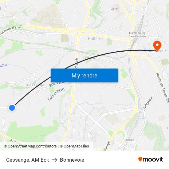 Cessange, AM Eck to Bonnevoie map