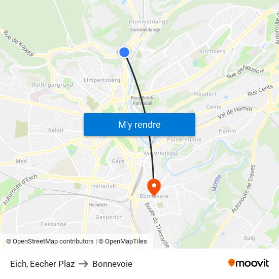Eich, Eecher Plaz to Bonnevoie map