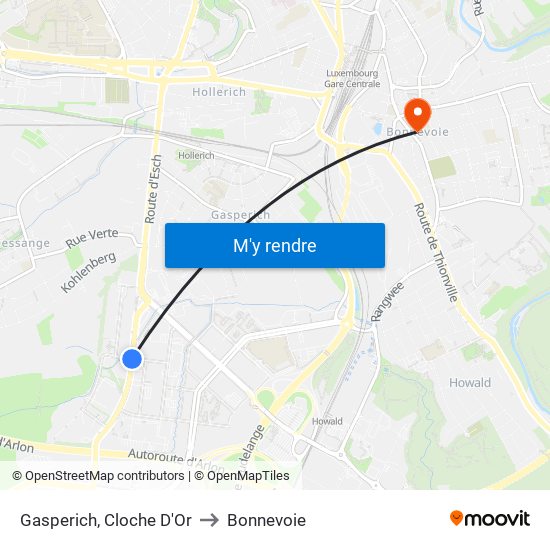 Gasperich, Cloche D'Or to Bonnevoie map