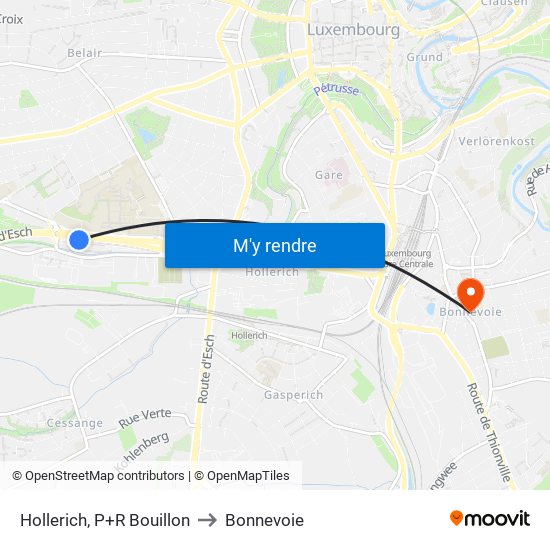 Hollerich, P+R Bouillon to Bonnevoie map