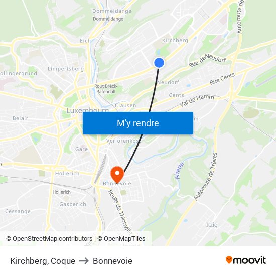 Kirchberg, Coque to Bonnevoie map