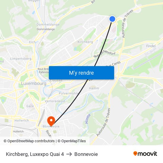 Kirchberg, Luxexpo Quai 4 to Bonnevoie map