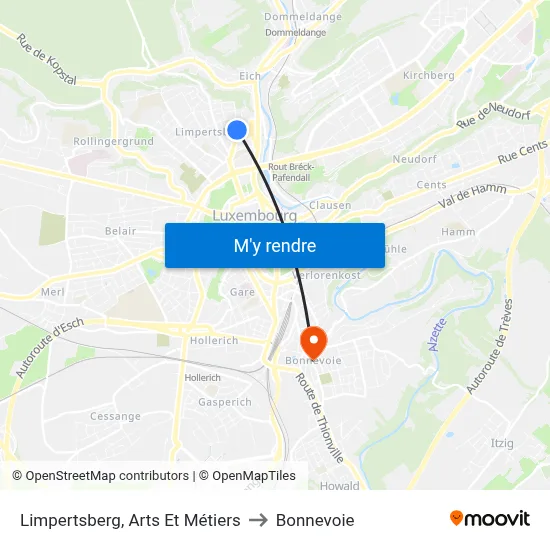 Limpertsberg, Arts Et Métiers to Bonnevoie map