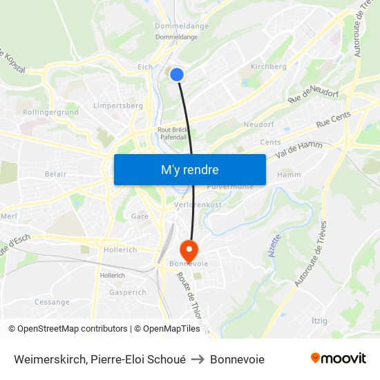 Weimerskirch, Pierre-Eloi Schoué to Bonnevoie map