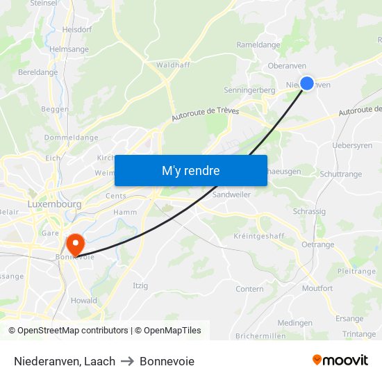 Niederanven, Laach to Bonnevoie map