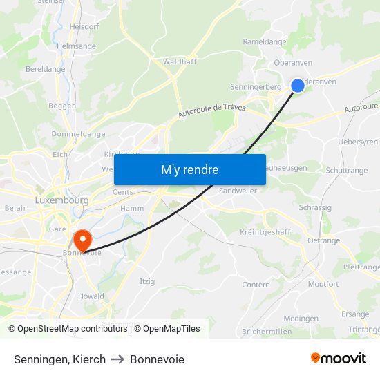 Senningen, Kierch to Bonnevoie map